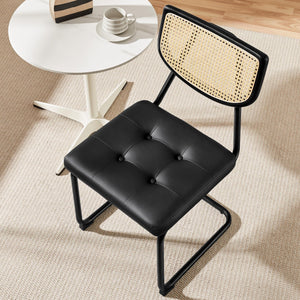 Mid-Century Modern Armless Dining Chairs – Faux Leather, Black