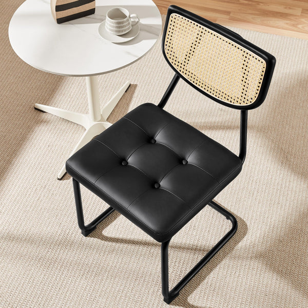 Mid-Century Modern Armless Dining Chairs – Faux Leather, Black