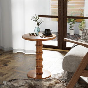 Round Cedar Pedestal End Table – Warm Natural