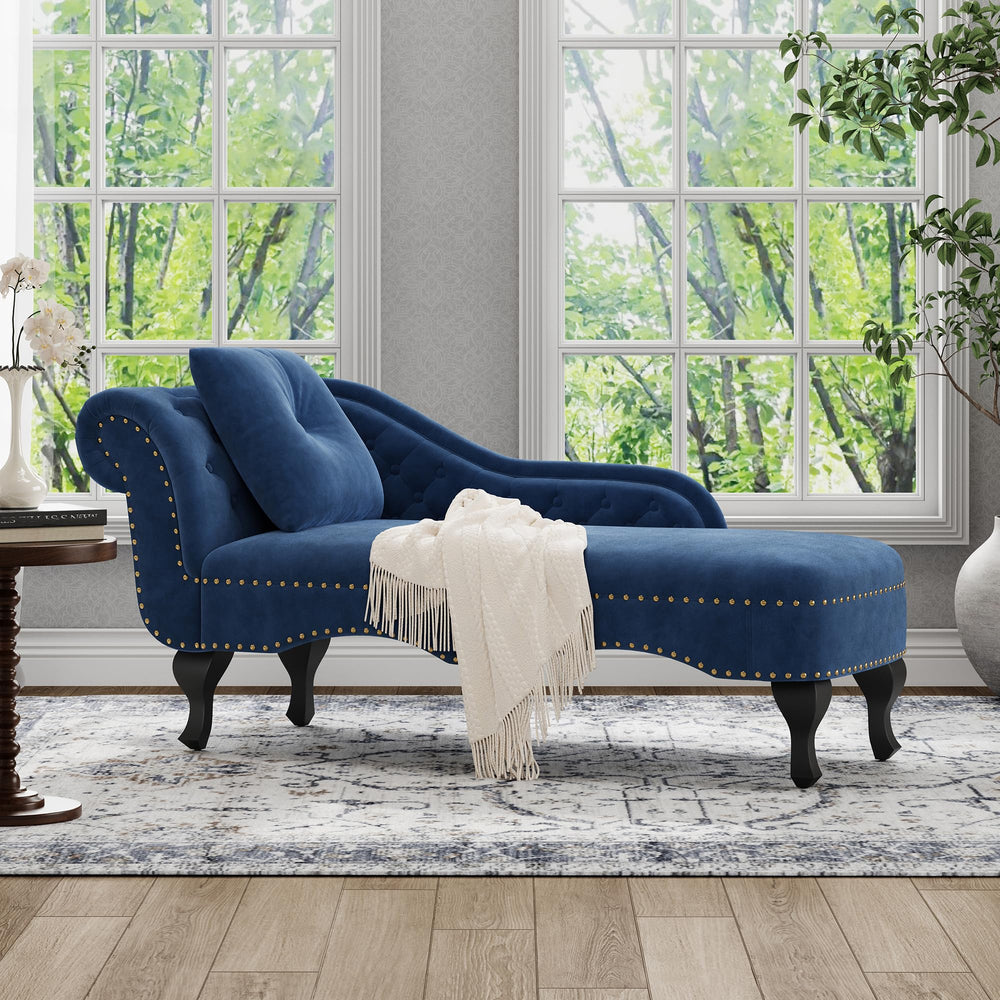 Mid-Century Velvet Chaise Lounge with Scrolled Backrest