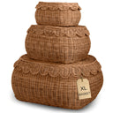 Scalloped Rattan Basket Set of 3 with Lids – Handwoven Nesting Storage Baskets
