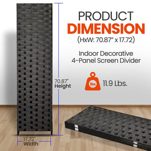 4-Panel Folding Room Divider – Woven Fiber Privacy Screen