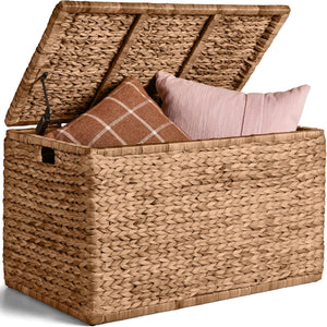 Water Hyacinth Wicker Storage Trunk with Lid & Handles
