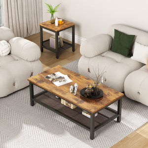 3-Piece Industrial Coffee Table Set with 2 End Tables