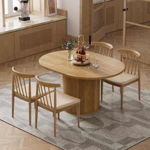 Extendable Round Dining Table 43.3"-59" with Wood Strip Base
