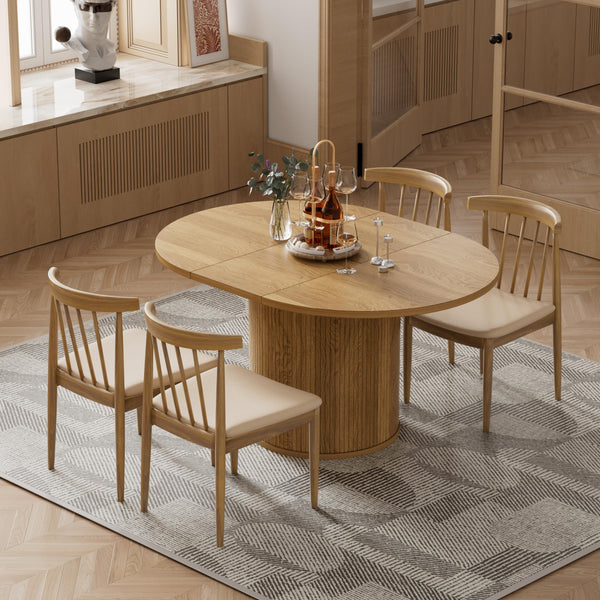 Extendable Round Dining Table 43.3"-59" with Wood Strip Base