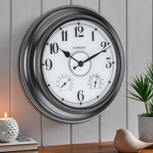 24 Inch Illuminated Outdoor Wall Clock with Temperature & Humidity Display