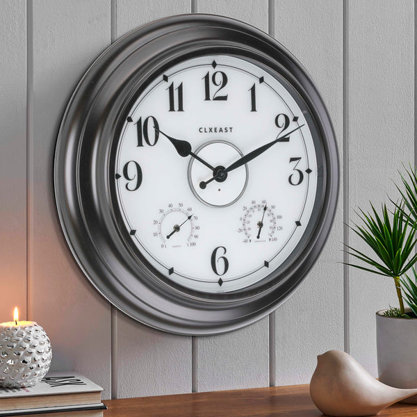 24 Inch Illuminated Outdoor Wall Clock with Temperature & Humidity Display