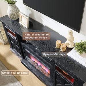 70" Fireplace TV Stand with LED Lights & Sliding Barn Door