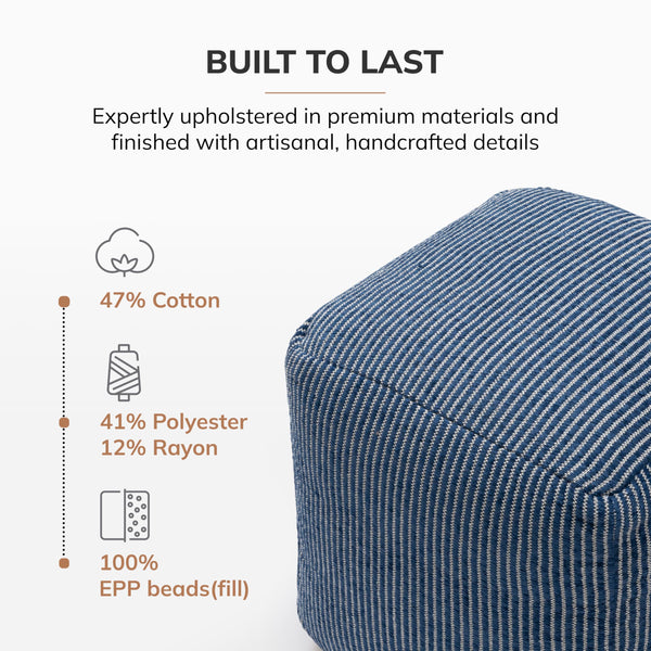 Square Pouf Ottoman Footrest – Cotton Polyester Floor Seating