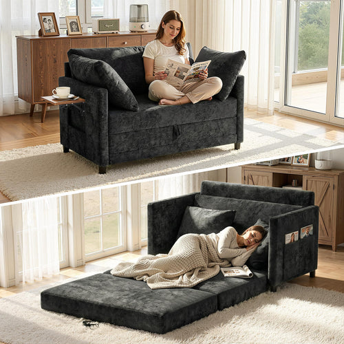 Convertible Loveseat Sofa Bed with Foldable Side Table