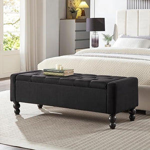 50-Inch Upholstered Storage Ottoman Bench with Safety Hinge – 660 lb Capacity