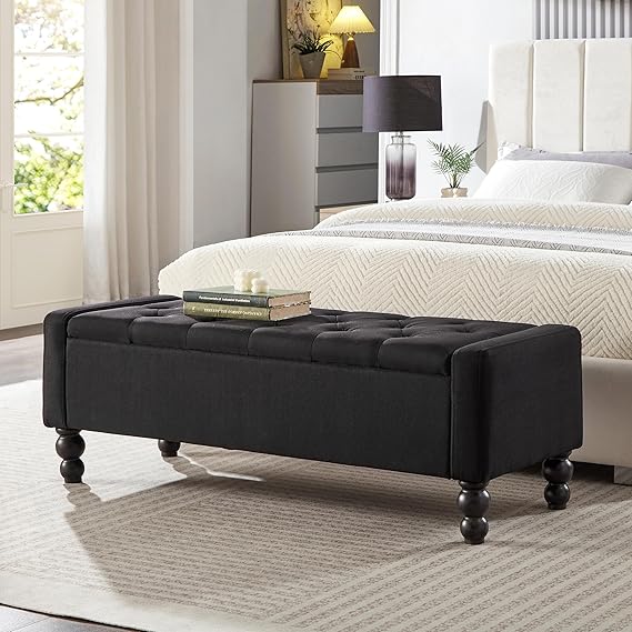 50-Inch Upholstered Storage Ottoman Bench with Safety Hinge – 660 lb Capacity