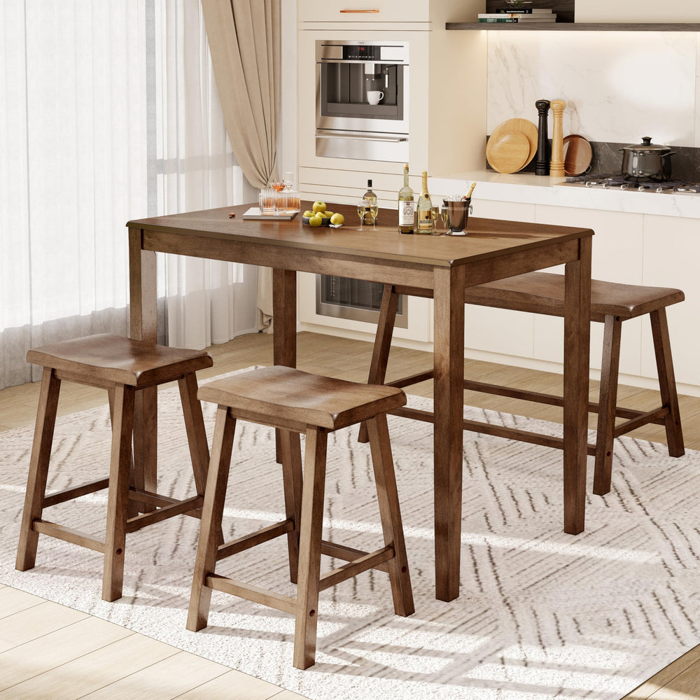 Counter Height Dining Table Set for 4 with Bench and Bar Stools – Solid Wood Farmhouse Kitchen Table