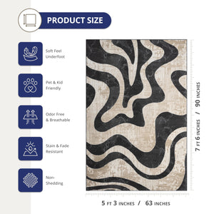Beige & Black Swirl Modern Area Rug
