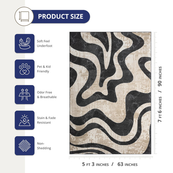 Beige & Black Swirl Modern Area Rug