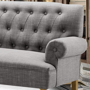 Button-Tufted Linen Loveseat with Wood Frame