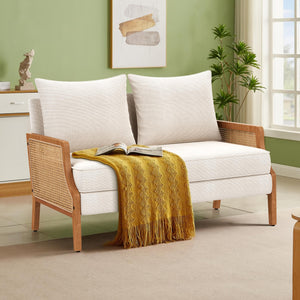 Mid-Century Modern Loveseat with Natural Rattan Arms