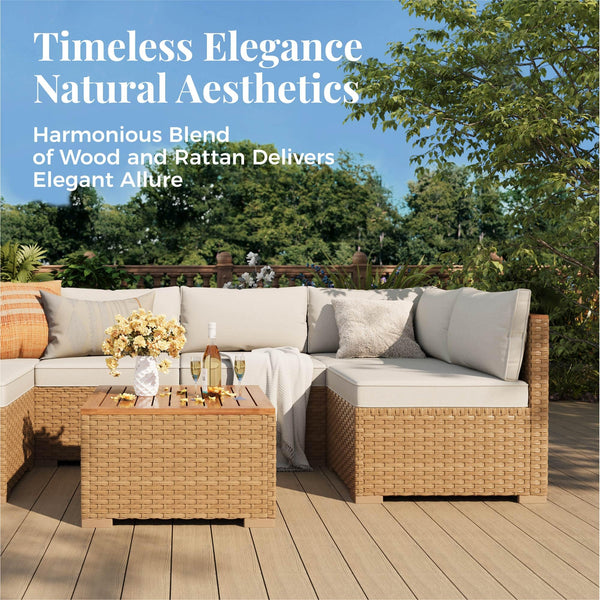 7-Piece Rattan Outdoor Sectional Sofa Set with Coffee Table