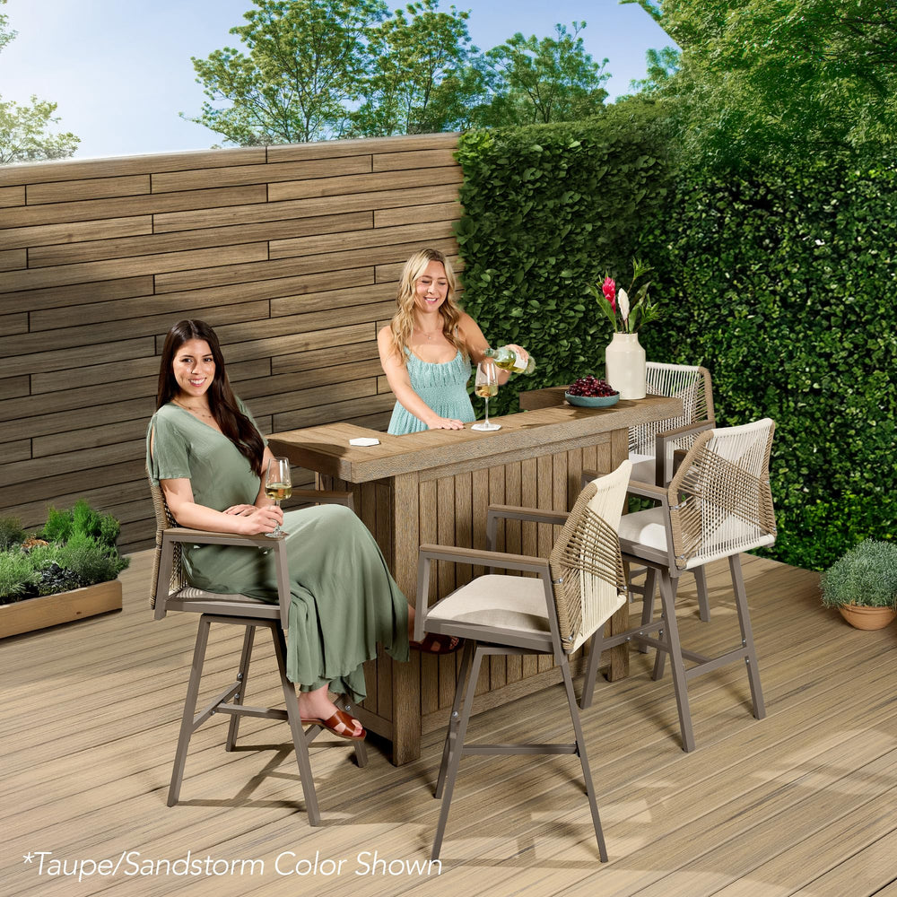 Outdoor Bar Stools Set of 2 – 360° Swivel, Aluminum Frame, Woven Rope, Armrests