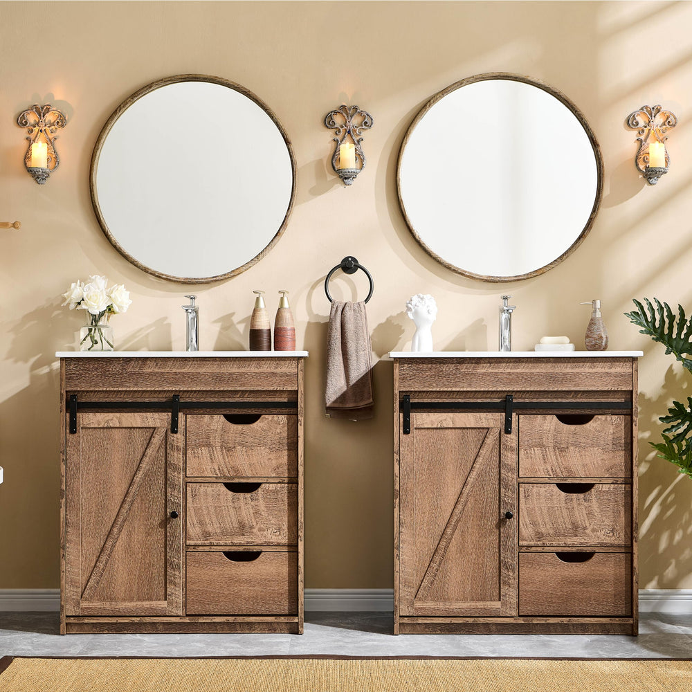 30" Farmhouse Bathroom Vanity with Ceramic Sink