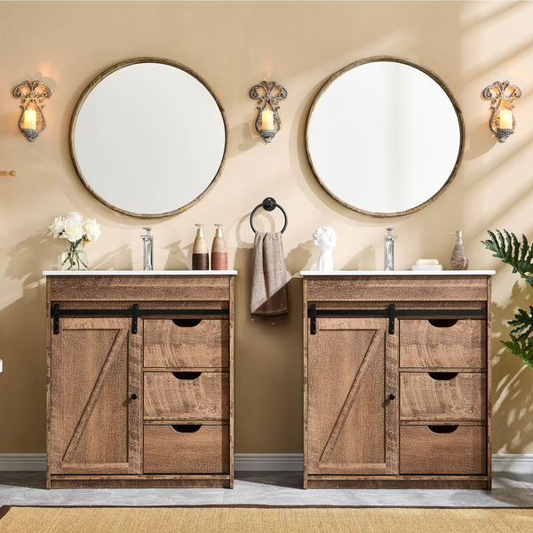 30" Farmhouse Bathroom Vanity with Ceramic Sink