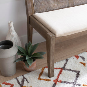 Low Back Cane Bench with Upholstered Seat