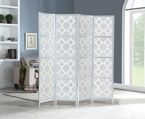 4-Panel Room Divider with Quarterfoil Mesh Design