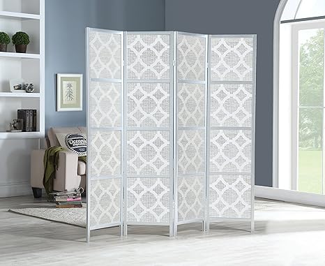 4-Panel Room Divider with Quarterfoil Mesh Design