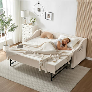 Twin Velvet Daybed with Pop-Up Trundle & USB Ports