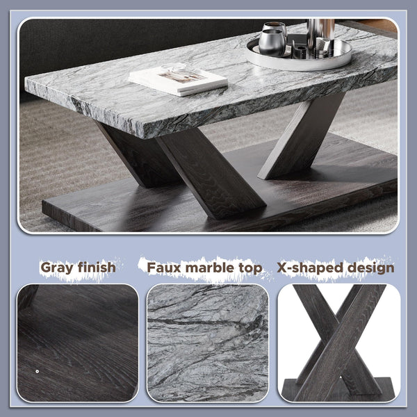 Contemporary Faux Marble Occasional Table Set of 3 with Casters