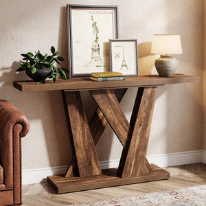 55-Inch Farmhouse Console Table with Geometric Base