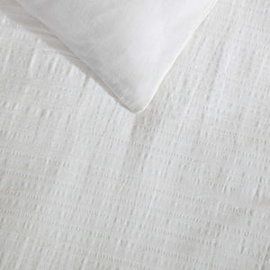 Cotton Comforter Set with Shams – Bark Texture White Grid Pattern