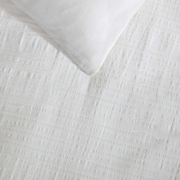 Cotton Comforter Set with Shams – Bark Texture White Grid Pattern