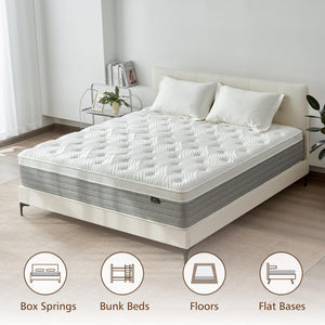 12 Inch Queen Hybrid Mattress – Pillow Top, Pocketed Springs & Cooling Gel Foam