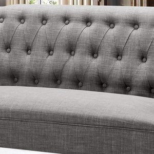 Button-Tufted Linen Loveseat with Wood Frame