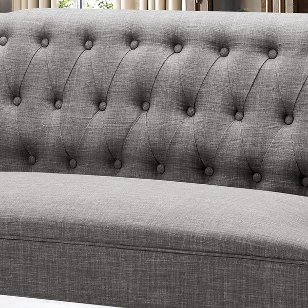 Button-Tufted Linen Loveseat with Wood Frame