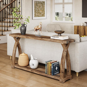 63-Inch Solid Wood Console Table with 2-Tier Storage