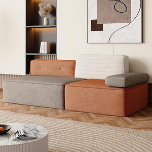 3-Seater Modular Sofa with Detachable Backrest | Beige Brown Orange