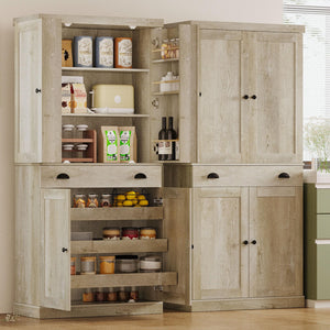 Freestanding Kitchen Pantry Cabinet 72" with Drawer & Sliding Racks