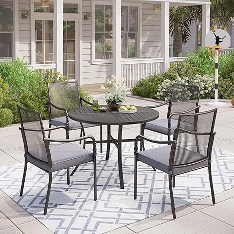 Outdoor Patio Dining Set with Textilene Chairs & Rectangular Table