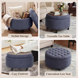 Round Storage Ottoman with Reversible Tray Lid