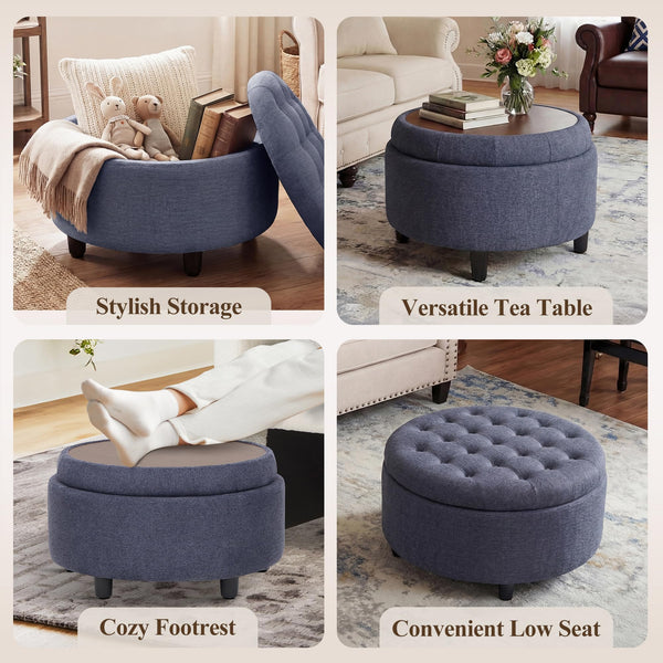 Round Storage Ottoman with Reversible Tray Lid