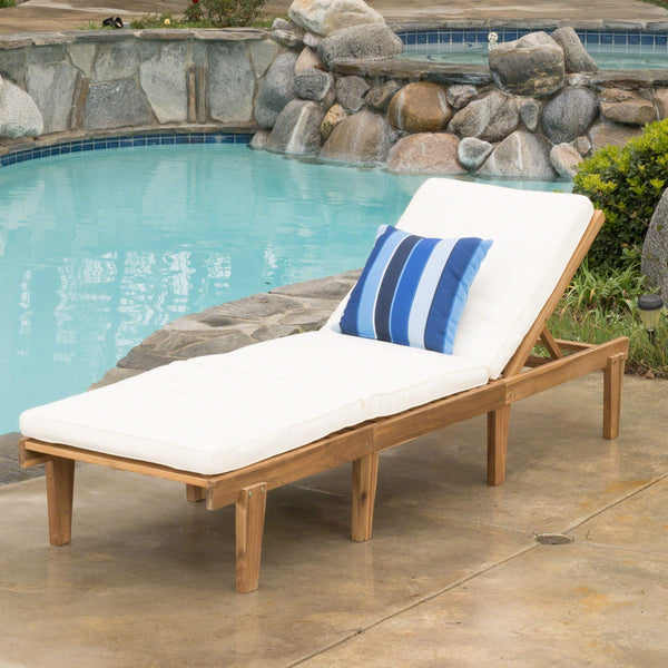 Acacia Wood Outdoor Chaise Lounge with Cushion