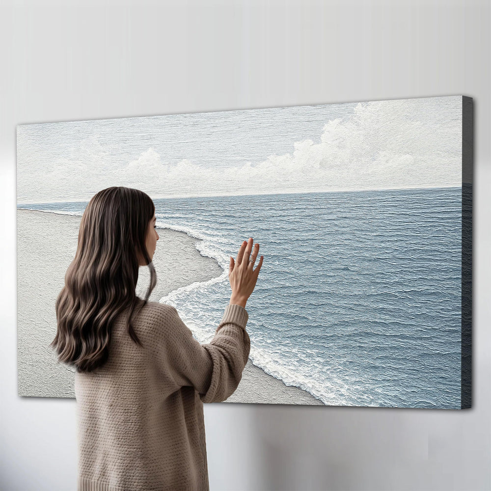 Abstract Beach Shore Canvas Wall Art – Coastal Ocean Waves Print
