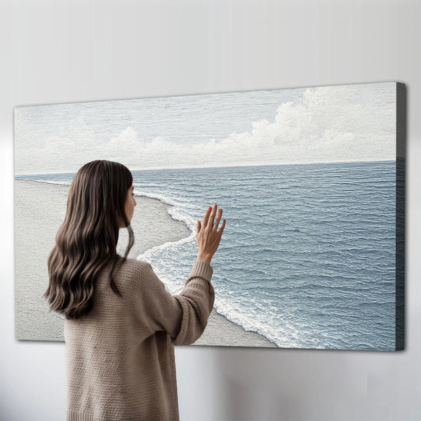 Abstract Beach Shore Canvas Wall Art – Coastal Ocean Waves Print
