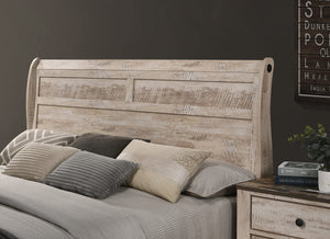 Roundhill Furniture Imerland Contemporary White-wash Finished 6-Piece Sleigh Headboard Bedroom Set, Queen