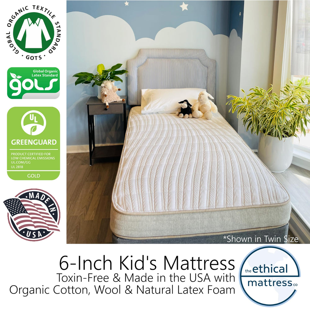 6" Kids Mattress – Organic Cotton, Wool & Latex with Pocketed Coils, Bed in a Box