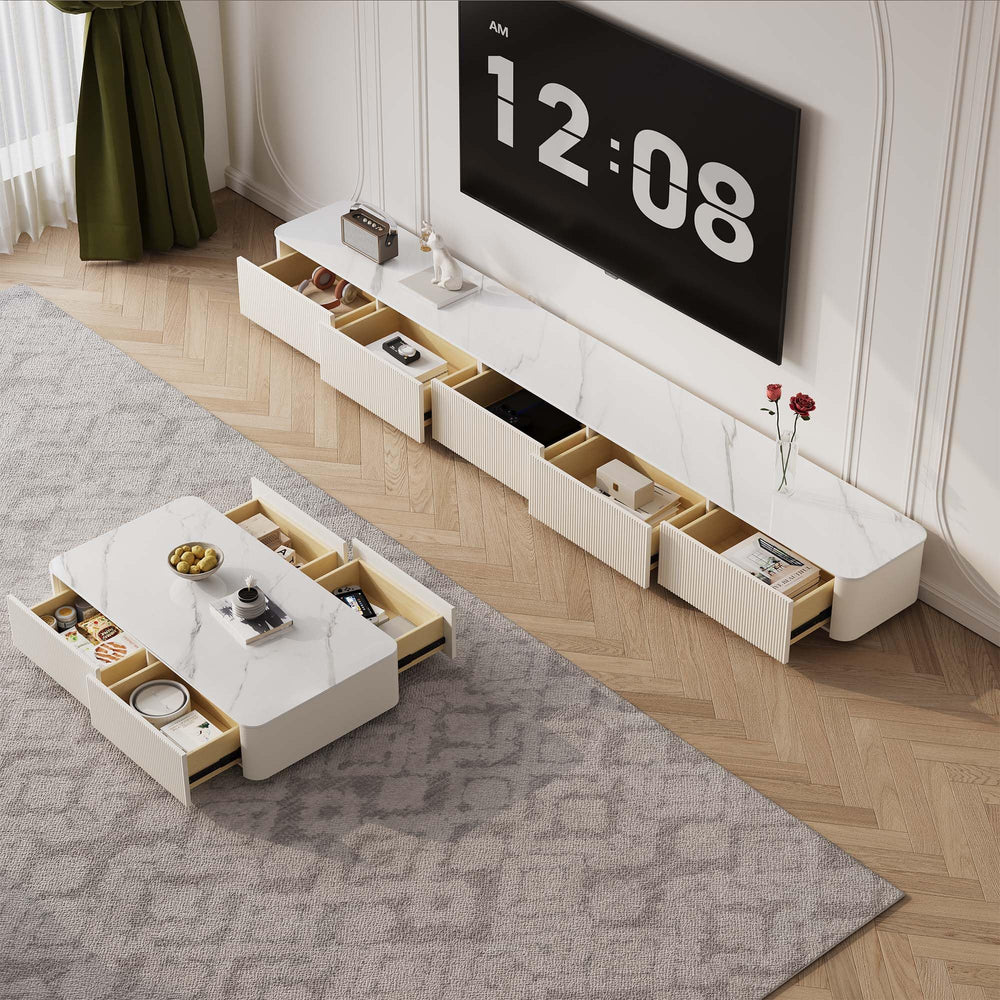 Modern TV Stand with Sintered Stone Top & Wood Drawers