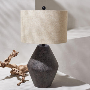 Modern Rustic Table Lamp with Oatmeal Drum Shade